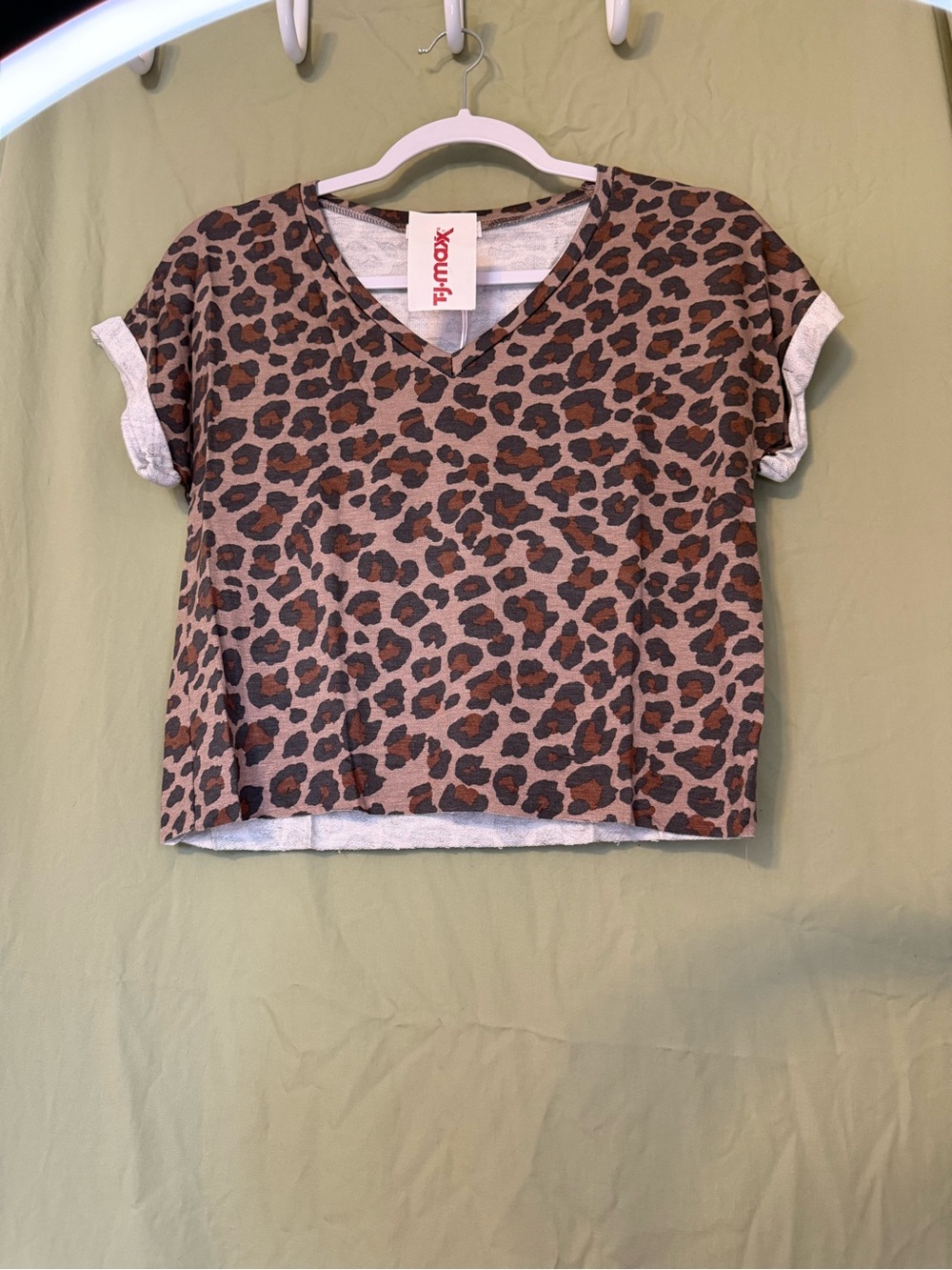 Brown and Black Leopard-Print V-Neck Crop Top